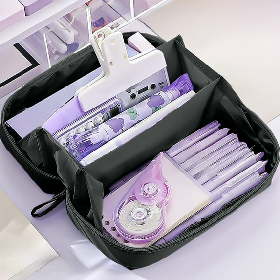 Uutvmp Big Capacity Pencil Case 4 Compartments, Large Pencil Pouch Pen Bag, Pencil Box Holder Organizer, Simple Storage Aesthetic Stationery Cosmetic for Adults Men Women Office Essentials