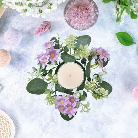 Uutvmp Candle Rings Artificial Hydrangea Eucalyptus Leaves Wreaths, Small Boho Wreath Pillar Candle Holder for Easter Wedding Home Door Tabletop Decoration