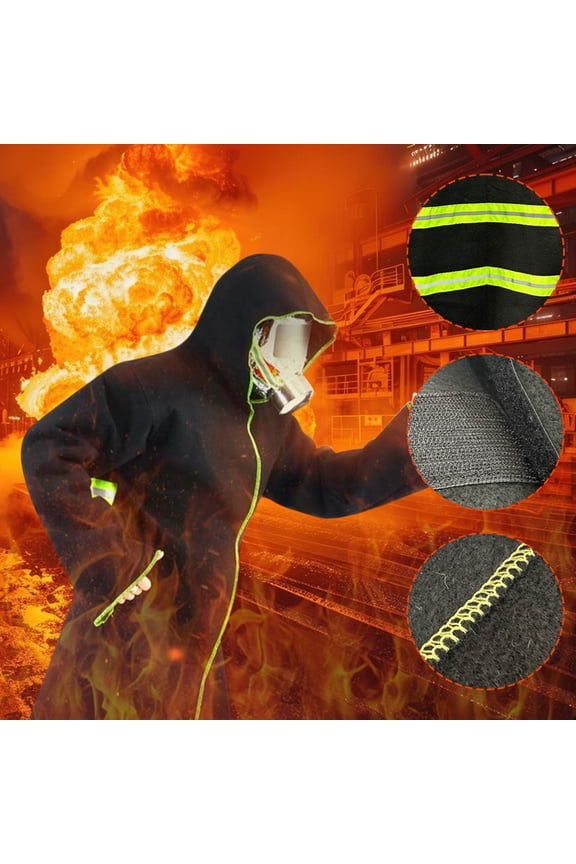 Carbon Fiber Fire-Resistant Suit, 1832°F Heat Protection Emergency Fire Blanket & Escape Suit, Reflective Stripes, Emergency Fire Escape - Flame-Retardant Clothing