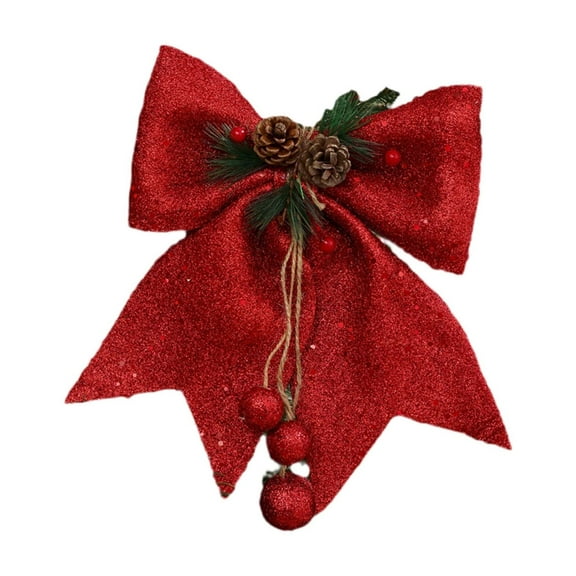Uutvmp Christmas Decorative Bow, Glitter Christmas Bows for Wreaths with Pine Cone and Red Berry Ball Xmas Bows for Tree Topper, Wreaths Outdoor, Gift Wrapping