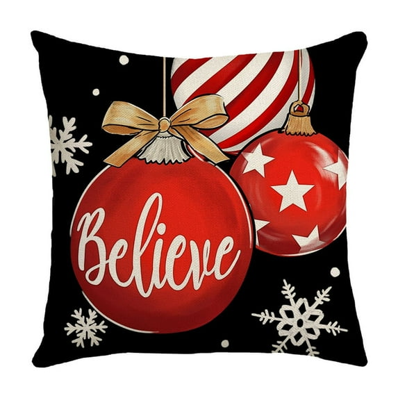 Uutvmp Christmas Decorative Throw Pillow Covers, Xmas Ornament Jingle Bell Red Patio Outdoor Pillowcase, Joy Peace Love Snowflake Winter Holiday Cushion Case Home Decor