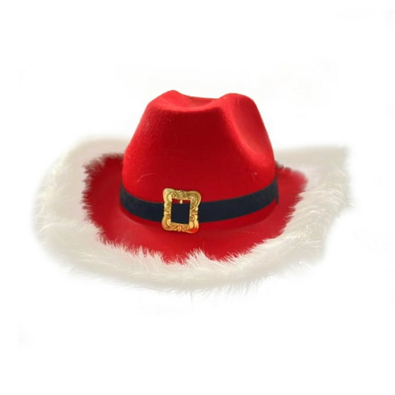 Uutvmp Christmas Feather With LED Lights Cowboy Hat, Red Western Cowboy Red Hat, Santa Claus Trimmed Lights Hat