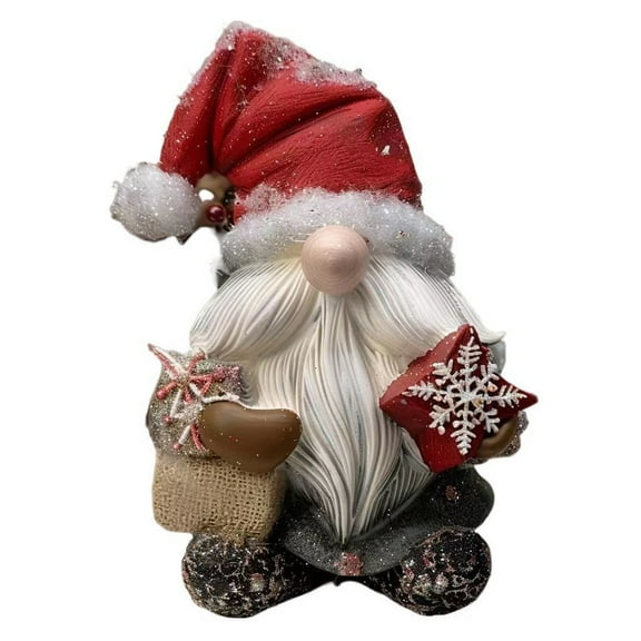 Uutvmp Christmas Resin Gnomes Figurines, Handmade Christmas Santa Claus Decorations, Resin Standing Gnomes Hold Gift Box Ornament, Christmas Indoor Home Office Table Decorations