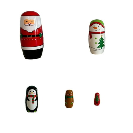 Uutvmp Christmas Russian Nesting Dolls Set 5 Pcs, Russian Doll Christmas Decorations, Christmas Santa, Snow Man, Deer, Elf, Penguin