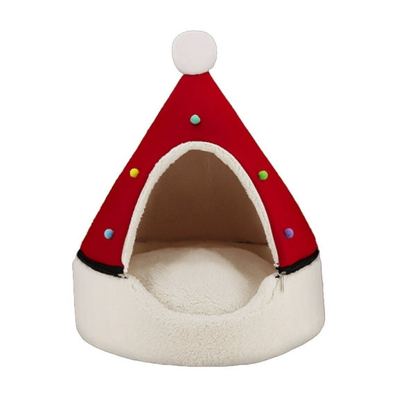 Uutvmp Christmas Tree Cat Bed, Dog Tent Bed Christmas Tree Cat House Cave, Christmas Cat Bed Pet Tent House, Xmas Hat Cat Tent House, Self-Warming Removable Comfortable Pet Teepee