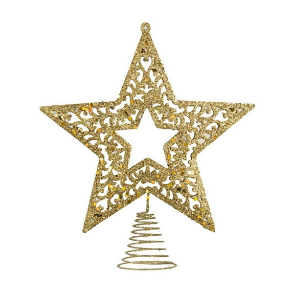 Uutvmp Christmas Tree Topper, Glittered Star with Hollow Design, Tree Topper Star for Mas Tree Decorations Holiday Party Home Indoor Bar Shop Office