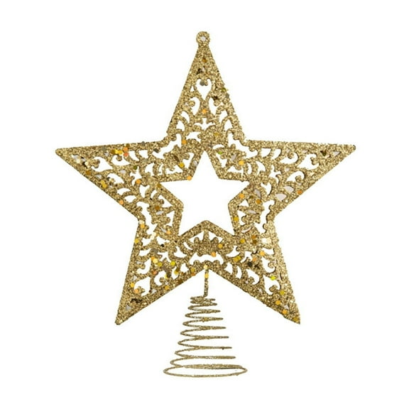 Uutvmp Christmas Tree Topper, Glittered Star with Hollow Design, Tree Topper Star for Mas Tree Decorations Holiday Party Home Indoor Bar Shop Office