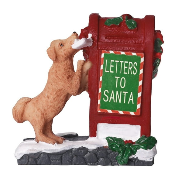Uutvmp Christmas Village Accessories Ornaments, Resin Puppy Letters to Santa Mailbox, Christmas Village Sets Decoration for Xmas Festival Holiday