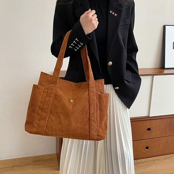 Uutvmp Corduroy Tote Bag, Cute Tote Bags for Women Shoulder Bag with Inner Pocket for Work Beach Travel and Shopping Grocery