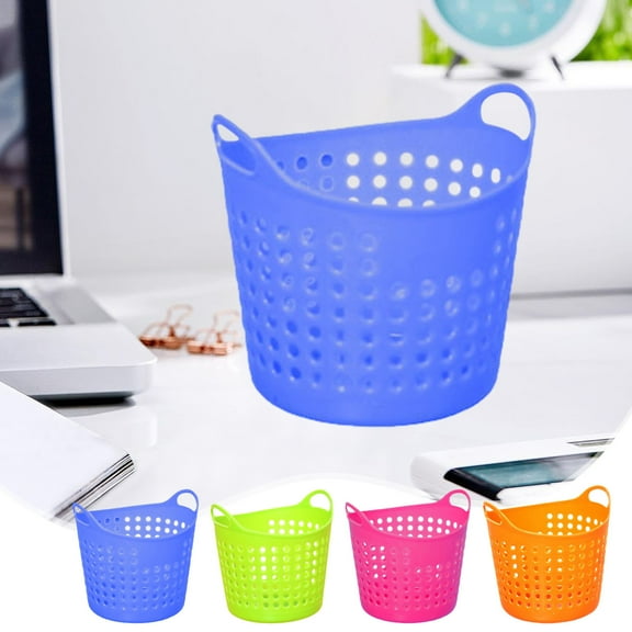 Uutvmp Desktop Storage Basket, Small Organizer Basket, Round Plastic Container Basket, Colorful Pen Pencil Holder Bins with Handle for Home Office