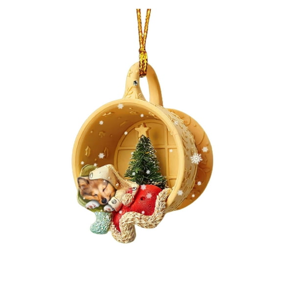 Uutvmp Dog Christmas Tree Decorations, Acrylic Ornaments Xmas Teacup Hanging Christmas Ornaments, Holiday Party Vintage Mini Christmas Tree Craft Pendant