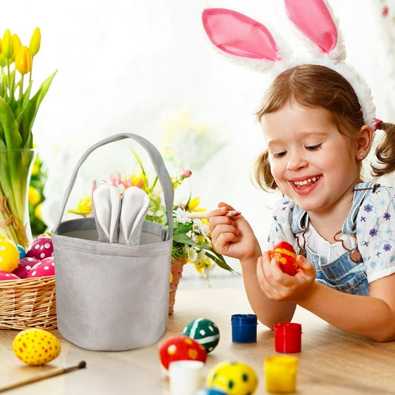 Uutvmp Easter Bunny Baskets Easter Eggs Hunt Bags, Easter Candy Carry Bucket Storage Gift Tote Bags with Handles for Kids Easter Party Hunting Eggs