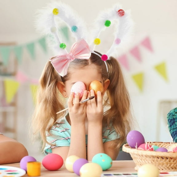 Uutvmp Easter Bunny Ear Headband with Artificial Flowers Crown, Rabbits Long Ear Hairbands Festival Costume Hair Accessories for Girls Women