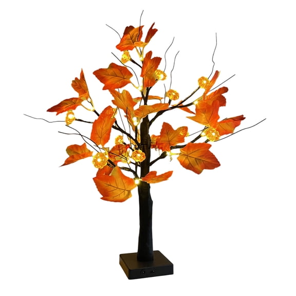Uutvmp Fall Lighted Maple Tree 24 Flat Pumpkin LED Lights, Thanksgiving Decorations Table Lights for Wedding Party Gifts Indoor Outdoor Autumn Harvest Home Decor