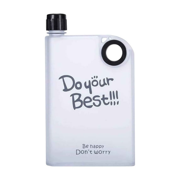 Uutvmp Flat Water Bottle,Portable Plastic Transparent Water Bottle A5 Plastic Memo Paper Travel Flask for School Activity Outdoor Gym Cycling Hiking