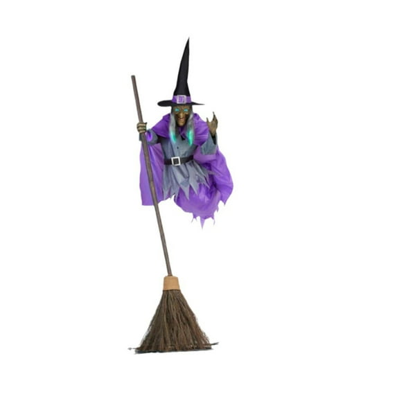 Uutvmp Halloween Decorations Outdoor, Hovering Witch with Scary Sounds and LED Eyes, Animated Scary Props Haunted House Decor for Garden Yard Lawn Outside