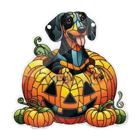 Uutvmp Halloween Dog Pumpkin Acrylic Pendant, Halloween Country Hanger Decoration Orange Pumpkin Head Hanging with Chains Acrylic Halloween Thanksgiving Wreaths for Front Door