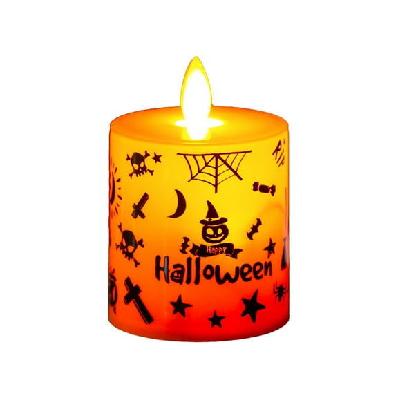 Uutvmp Halloween Flameless Candles Battery Operated, Halloween Decals LED Flickering Plastic Pillar Candles Warm Light with Castle, Skull, Bats Decal Halloween Decor Candles