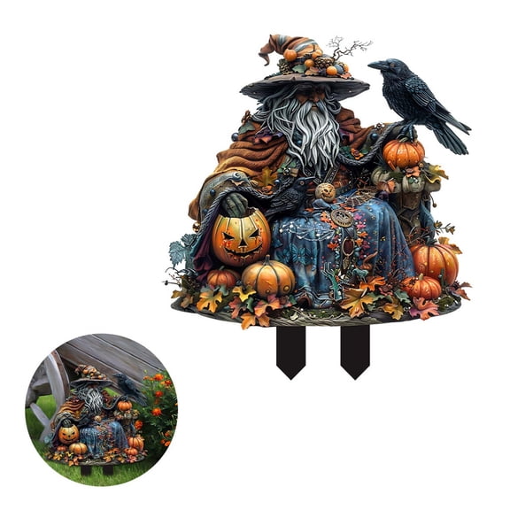 Uutvmp Halloween Forest Elves and Magic Deer Garden Placards, 11.8inch Courtyard Halloween Pumpkin Fairy Acrylic Decoration Unique Potted Decor
