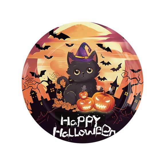 Uutvmp Halloween Party Dinnerware Set, Orange Pumpkin Black Cat Themed Paper Plates, Cups, Napkins, Halloween Disposable Tableware Party Supplies for Spooky Themed Party(10 Plates)