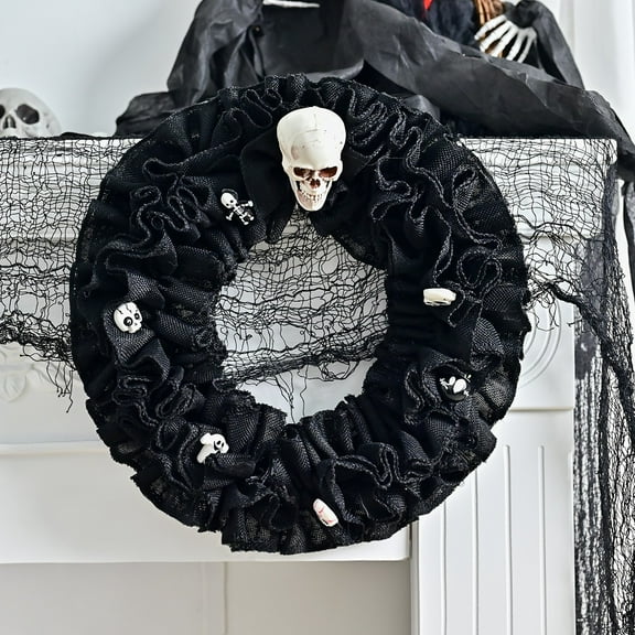 Uutvmp Halloween Skeleton Decorations Fabric Wreath for Front Door, Indoor Outside Home Party Decor