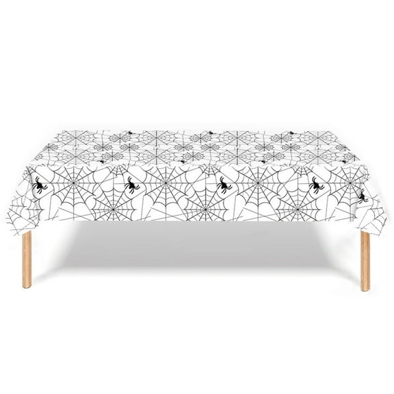 Uutvmp Halloween Spider Web Plastic Tablecloth, Spiderweb with Spiders Designs, Disposable Rectangle Table Cover for Dining, Birthday, Spooky Themed Decorations