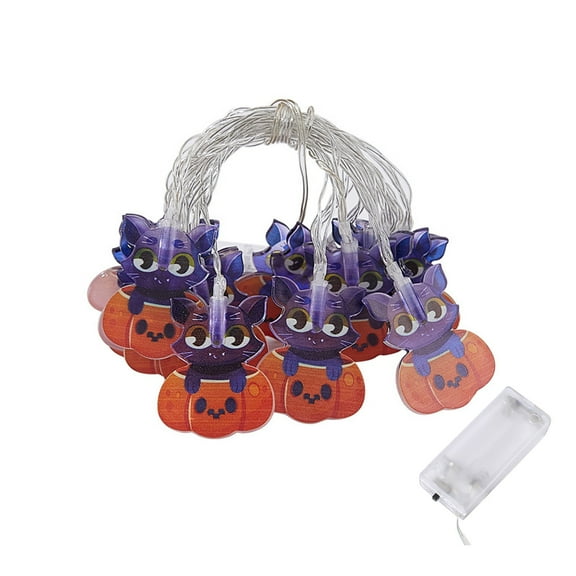 Uutvmp Halloween String Lights, 4.9 Feet 10 LED 3D Pumpkin Bat Ghost Spider Black Cats Lights, Battery Operated Halloween Decorations Lights, Cute Halloween Party Decor (Cat Pumpkin)