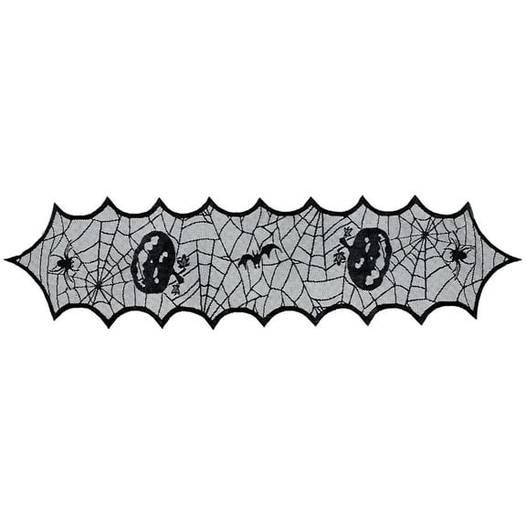 Uutvmp Halloween Table Flag, Black Lace Spider Web Table for Halloween Table Decor, Creepy Table Cloth for Halloween Party Dinner Table Decoration