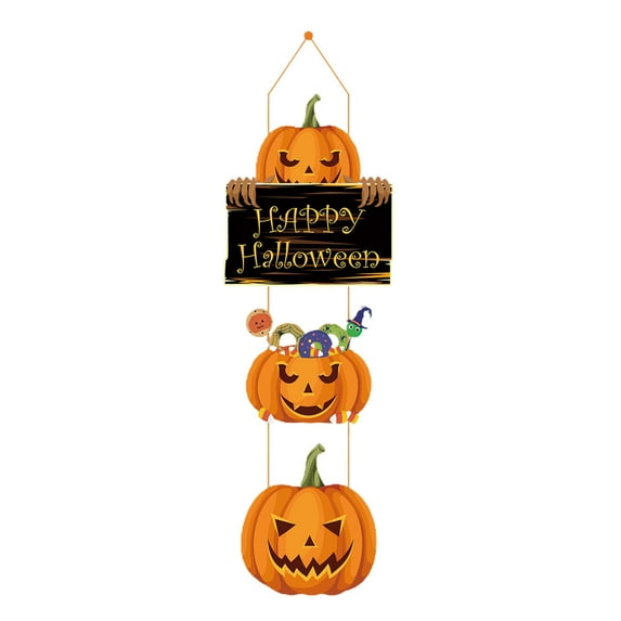 Uutvmp Halloween Three Pumpkin Decorations, Halloween Welcome Hanging Sign for Front Door, Happy Halloween Wooden Pumpkin Signs, Wood Door Hanger Ornaments