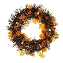 Uutvmp Halloween Wreath for Front Door, 13.78Inch Black Tinsel Halloween Wreath Decorations with Mesh Ribbon Bow and Skull Pumpkin for Indoor Window Wall Hanger Home Party Festival Decor