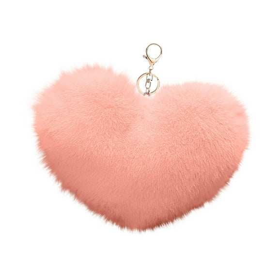 Uutvmp Lady Girl Cute Peach Heart Fur Ball Keychain Love Pendant Car Hanging Decor Backpack Pendant Metal Key Ring 7.9 Inch