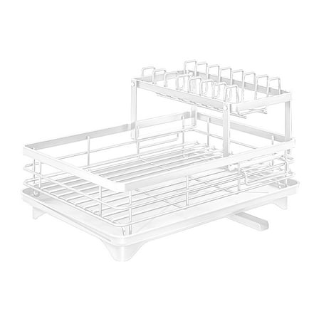 Uutvmp Large Dish Drying Rack, 2 Tier Stainless Steel Dish Racks for Kitchen Counter, Durable Dish Drainer with Drainboard, Drainage, Utensil Holder for Various Kitchenware