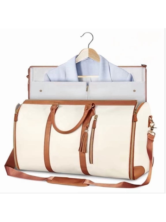 Large PU Leather Garment Duffle Bag for Women, Waterproof Convertible Garment Bags for Travel with Shoe Pouch, 2 in 1 Hanging Suitcase Dress Suit Travel Bags