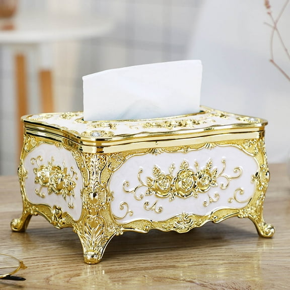 Uutvmp Luxurious Rose Tissue Box, Creative Embossed Roses and Rhinestones Rectangular Acrylic Tissue Box Cover Dispenser Napkin Organizer for Bathroom Bedroom Office and Car