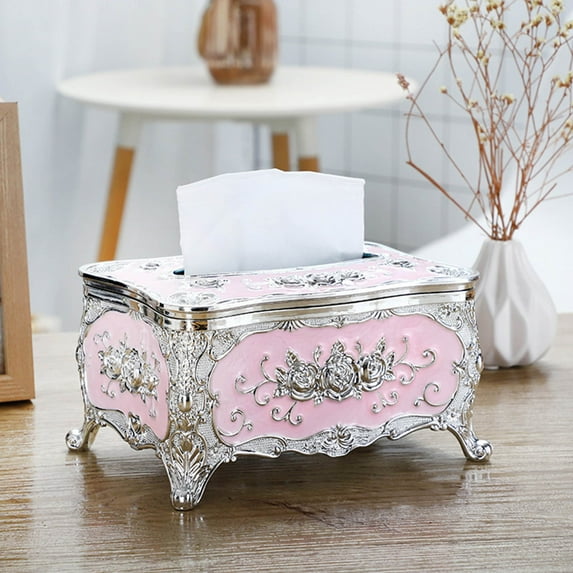 Uutvmp Luxurious Rose Tissue Box, Creative Embossed Roses and Rhinestones Rectangular Acrylic Tissue Box Cover Dispenser Napkin Organizer for Bathroom Bedroom Office and Car