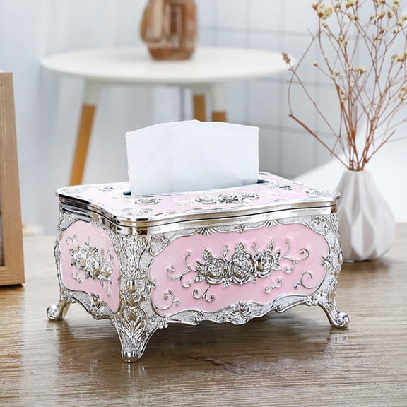Uutvmp Luxurious Rose Tissue Box, Creative Embossed Roses and Rhinestones Rectangular Acrylic Tissue Box Cover Dispenser Napkin Organizer for Bathroom Bedroom Office and Car