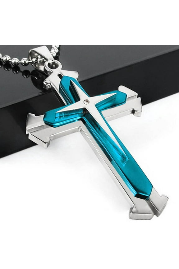 Men Titanium Steel Cross Necklace, Personalized Cross Jewelry Religious Pendant Necklace for Men Women