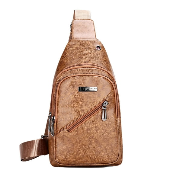 Uutvmp Men's Soft Leather Sling Bag Mens Chest Bag Casual Shoulder Crossbody Bag Travel Backpacks Daypack
