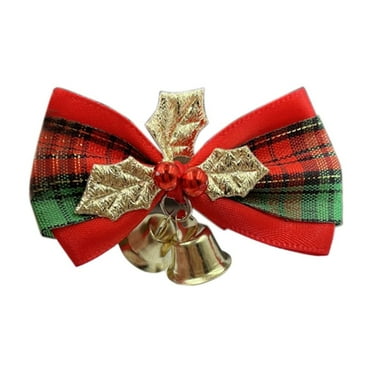 Uutvmp Mini Christmas Bows with Bell, Red and Green Glod Xmas Plaid Tiny Bows for Christmas Tree, Wreath, Crafts, Gift Decor