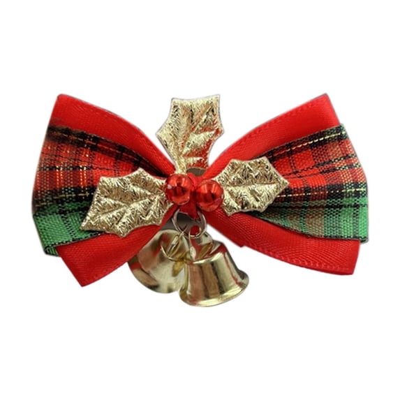 Uutvmp Mini Christmas Bows with Bell, Red and Green Glod Xmas Plaid Tiny Bows for Christmas Tree, Wreath, Crafts, Gift Decor