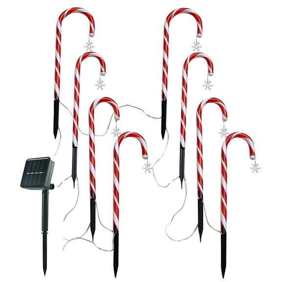 Uutvmp Outdoor Christmas Decorations, 8 Pcs Christmas Candy Cane Lights with Hanging Star, 14.96'' Solar Pathway Lights, Waterproof Garden Lights for Outdoor Xmas Patio Yard Decorations