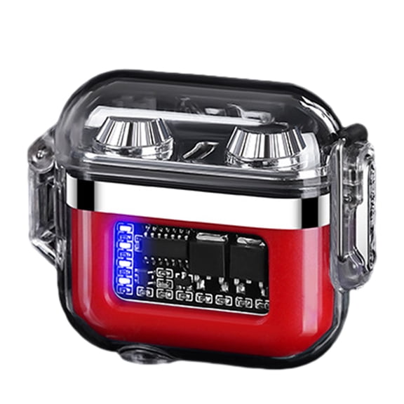 Uutvmp Outdoor Electric Lighter Waterproof Tape with LED Lights, Dual Flame Lighter with Transparent Shell, Rechargeable Pulse Ignition Lighter with Hanging Rope