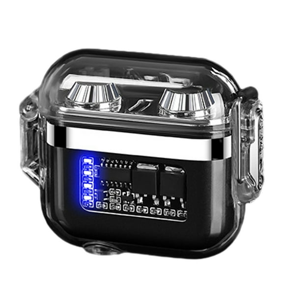 Uutvmp Outdoor Electric Lighter Waterproof Tape with LED Lights, Dual Flame Lighter with Transparent Shell, Rechargeable Pulse Ignition Lighter with Hanging Rope