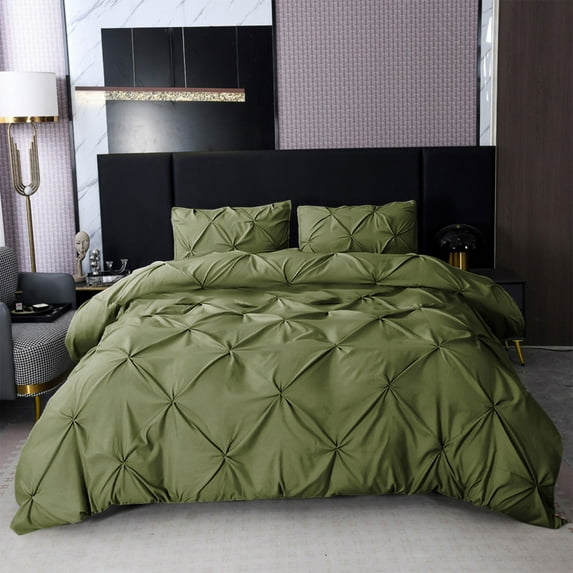 Uutvmp Pinch Pleated Duvet Cover Set, Queen Size Pintuck Bedding Set, Soft Pintuck Tufted Comforter Cover with 2 Pillow Shams Luxury Microfiber Quilt Cover Solid Breathable Zipper, 3 Pieces