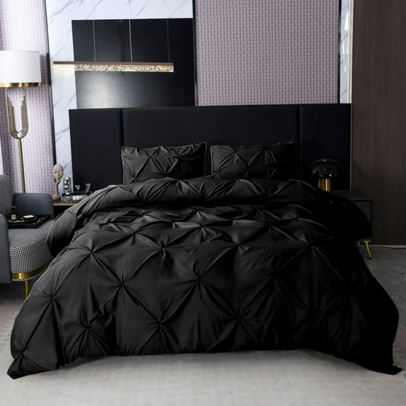 Uutvmp Pinch Pleated Duvet Cover Set, Queen Size Pintuck Bedding Set, Soft Pintuck Tufted Comforter Cover with 2 Pillow Shams Luxury Microfiber Quilt Cover Solid Breathable Zipper, 3 Pieces
