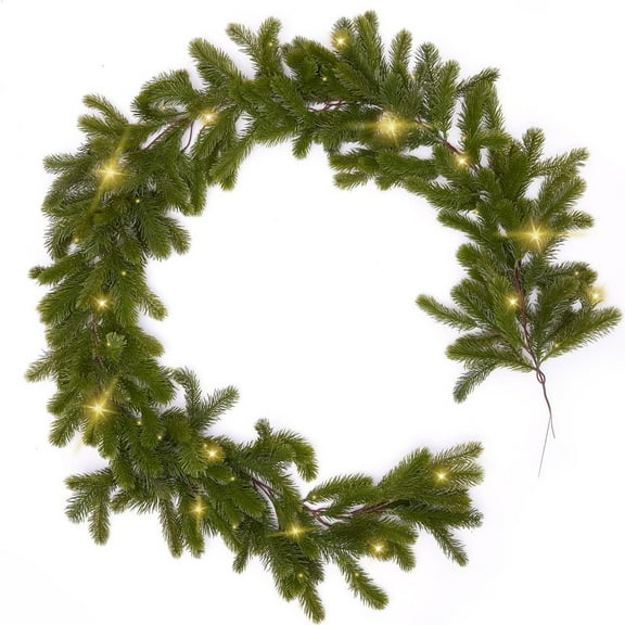 Uutvmp Pre-Lit Artificial Christmas Garland, Snow Flocked Christmas Garland with Lights, Holiday Garland Vine for Mantle Fireplace Christmas Thanksgiving