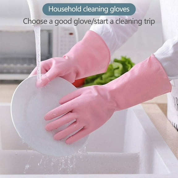 Uutvmp Reusable Cleaning Gloves Latex Free, Dishwashing Gloves with Cotton Flock Liner and Embossed Palm, Waterproof Household Gloves for Laundry, Gardening