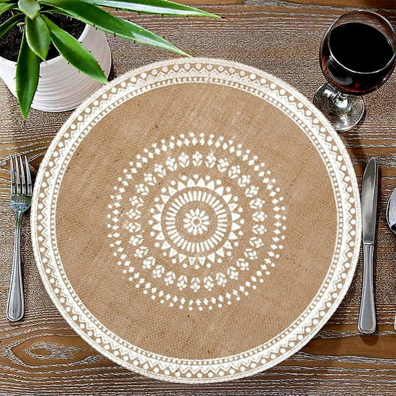 Uutvmp Round Braided Placemats, Table Mats 15 Inch Washable Heat Resistant for Dining Table Non-Slip Indoor Outdoor Place Mats for Thanksgiving Christmas