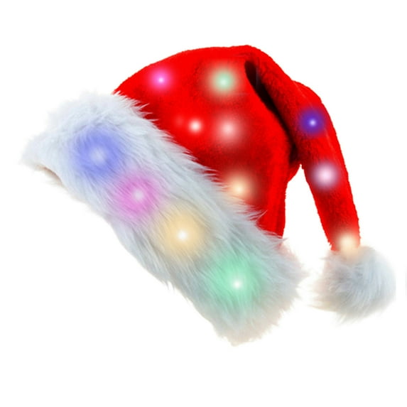 Uutvmp Santa Hat, Christmas Hat with Colorful Led Strip Light, Unisex Shiny Lights Plush Fur Xmas Comfort Hat for New Year Festive Party