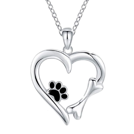 Uutvmp Silver Dog Paw Print Necklace Pendant, Valentines Day Heart Necklace Jewelry Dog Gifts for Women Ladies Wife Mother Daughter Granddaughter Birthday
